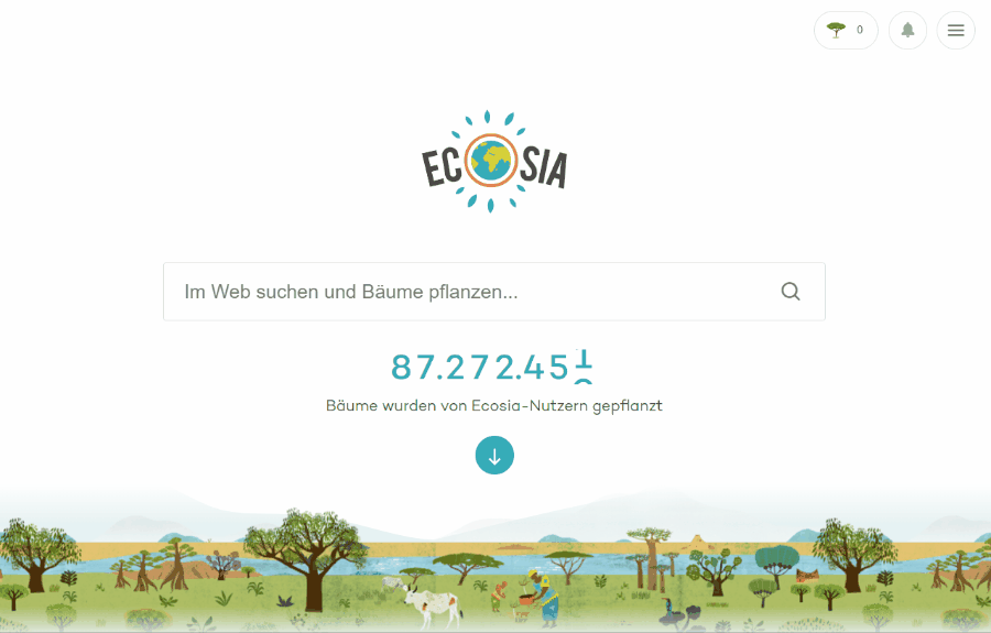 Ecosia.org - Screenaufnahme der Homepage
