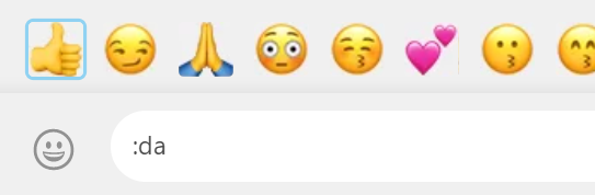 Beispiel 1: Emoji Suche mit dem Begriff ':da' bei WhatsApp Web im Browser