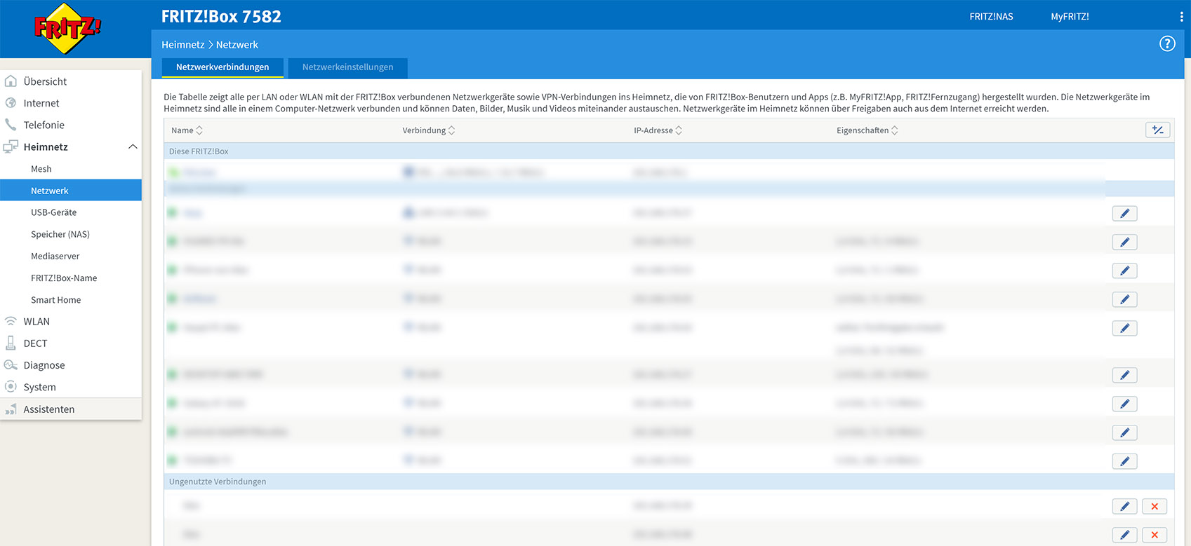 Fritzbox Backend: Übersicht aller aktiven Geräte im WLAN Fritzbox Backend: Übersicht aller aktiven Geräte im WLAN